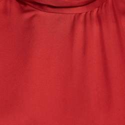 Balmain Red Silk Satin Button Embellished Cuffed sleeve Draped Blouse S