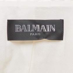 Pre Owned Balmain Cream Gabardine Satin Trim Shawl Collar Open Front Blazer M