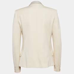 Pre Owned Balmain Cream Gabardine Satin Trim Shawl Collar Open Front Blazer M