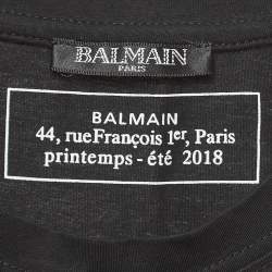Balmain Black Logo Print Cotton Crew Neck T-Shirt S