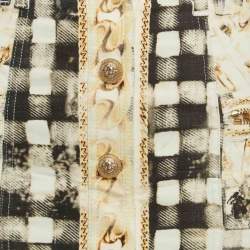 Pre Owned Balmain Grey Checked Cotton Buttoned Detail Mini Skirt S