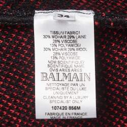 Pre Owned Balmain Red/Black Tartan Wool Fringed Open Front Blazer S  