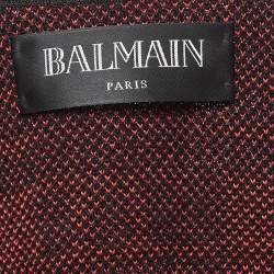 Pre Owned Balmain Red/Black Tartan Wool Fringed Open Front Blazer S  