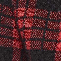 Pre Owned Balmain Red/Black Tartan Wool Fringed Open Front Blazer S  