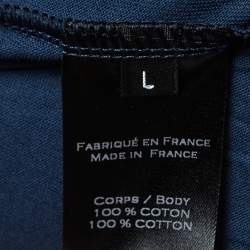 Pre Owned Balmain Navy Blue Logo Print Cotton Half Sleeve T-Shirt L