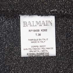 Pre Owned Balmain Metallic Lurex Knit Crystal Embellished Mini Dress S