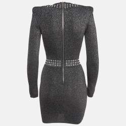 Pre Owned Balmain Metallic Lurex Knit Crystal Embellished Mini Dress S