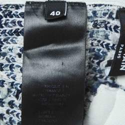 Pre Owned Balmain Blue Tweed Button Detailed Crop Top M