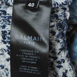 Pre Owned Balmain Blue Tweed Button Detailed Mini Skirt M