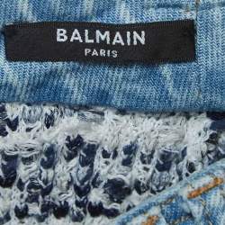 Pre Owned Balmain Blue Tweed Button Detailed Mini Skirt M