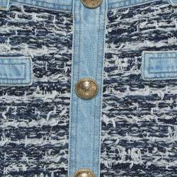Pre Owned Balmain Blue Tweed Button Detailed Mini Skirt M