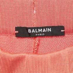 Pre Owned Balmain Orange Coral Knit Button Detailed Flared Trousers M