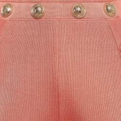 Pre Owned Balmain Orange Coral Knit Button Detailed Flared Trousers M
