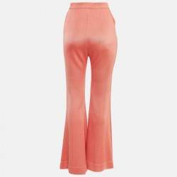 Pre Owned Balmain Orange Coral Knit Button Detailed Flared Trousers M