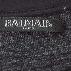 Pre Owned Balmain Black Tiger Print Cotton Button Detailed Sleeveless Tshirt M