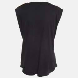 Pre Owned Balmain Black Tiger Print Cotton Button Detailed Sleeveless Tshirt M