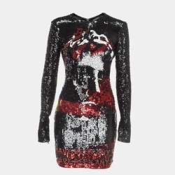 Balmain Black Multicolor Sequin Embellished Mini Dress M