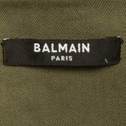 Pre Owned Balmain Military Green Gabardine Belted Shirt Dress S