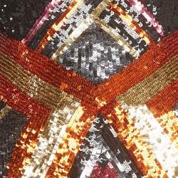 Pre Owned Balmain Multicolor Sequin V-Neck Mini Sheath Dress S