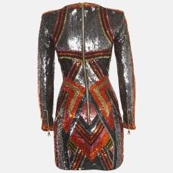 Pre Owned Balmain Multicolor Sequin V-Neck Mini Sheath Dress S