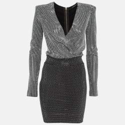 Pre Owned Balmain Black Jersey Embellished Mini Dress S