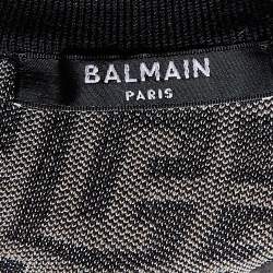 Pre Owned Balmain Black Monogram Wool Knit Crop Top S