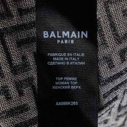 Pre Owned Balmain Black Monogram Wool Knit Crop Top S