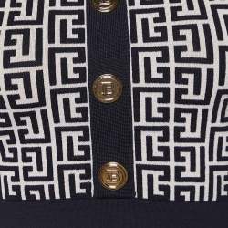 Pre Owned Balmain Black Monogram Wool Knit Crop Top S