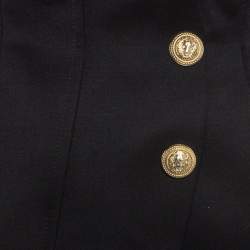 Balmain Black Wool Buttoned Front Long Blazer S