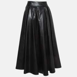 Pre Owned Balmain Black Faux Leather Long Skirt M