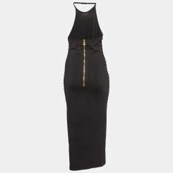 Pre Owned Balmain Black Lace-Up Stretch Knit Midi Dress M