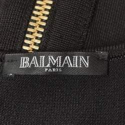 Pre Owned Balmain Black Lace-Up Stretch Knit Midi Dress M