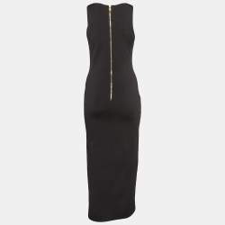 Pre Owned Balmain Black Stretch Knit Lace-up Midi Dress M