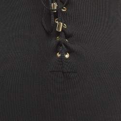 Pre Owned Balmain Black Stretch Knit Lace-up Midi Dress M