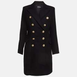 Balmain Black Wool-Blend Double-Breasted Coat M