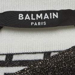 Balmain White & Black Metallic Patterned  Knit Track Pants M