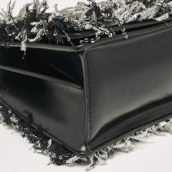 Balmain Silver/Black Tweed and Sequins Box Shoulder Bag