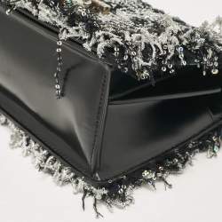 Balmain Silver/Black Tweed and Sequins Box Shoulder Bag