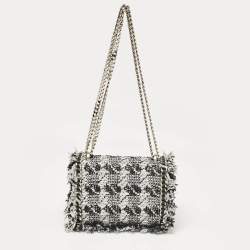 Balmain Silver/Black Tweed and Sequins Box Shoulder Bag