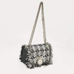 Balmain Silver/Black Tweed and Sequins Box Shoulder Bag