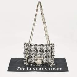 Balmain Silver/Black Tweed and Sequins Box Shoulder Bag
