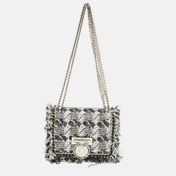 Balmain Silver/Black Tweed and Sequins Box Shoulder Bag