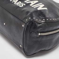 Balmain Black Leather Studded Logo Drum Top Handle Bag