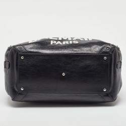 Balmain Black Leather Studded Logo Drum Top Handle Bag