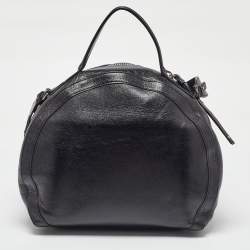 Balmain Black Leather Studded Logo Drum Top Handle Bag
