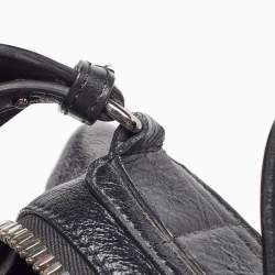Balmain Black Leather Studded Logo Drum Top Handle Bag