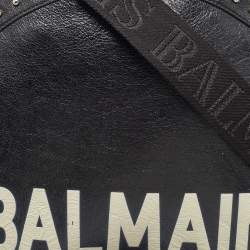 Balmain Black Leather Studded Logo Drum Top Handle Bag