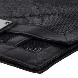 Balmain Black Leather and Sequin Flap Shoulder Bag