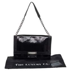 Balmain Black Leather and Sequin Flap Shoulder Bag