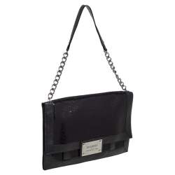Balmain Black Leather and Sequin Flap Shoulder Bag